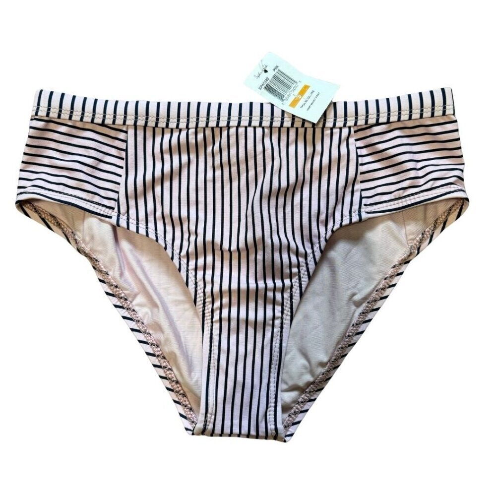 SPLENDID Bikini Bottoms SMALL High Waist Pink Navy Stripe Retro Swim NWT